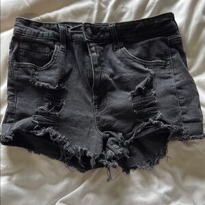 Distressed Black Denim Shorts